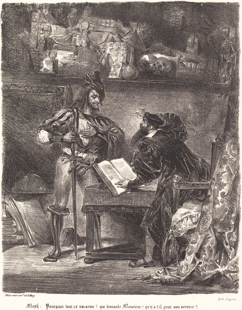 Mephisto viser sig for Faust af Eugène Delacroix