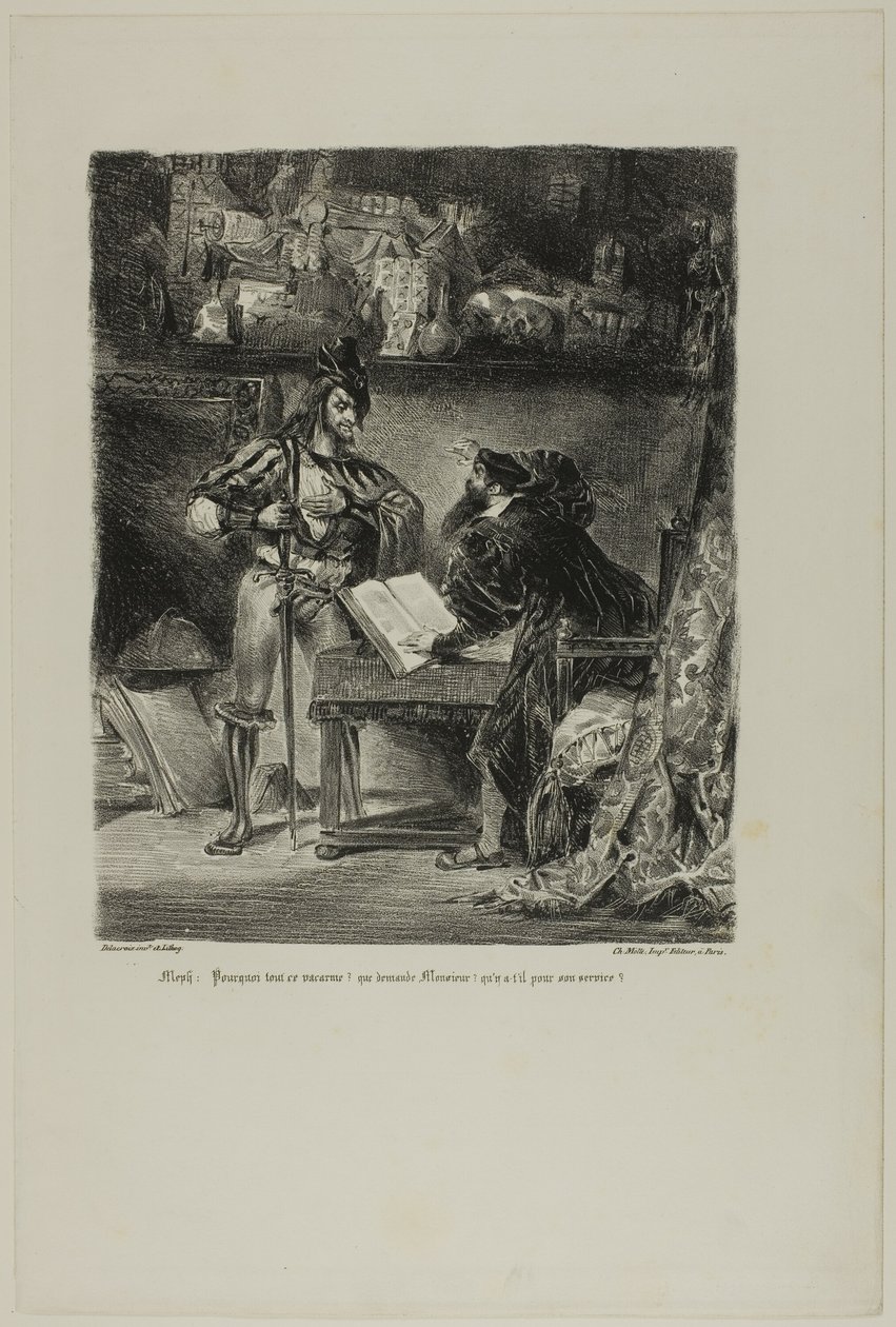 Mephistopheles ser ud til Faust, fra Faust af Eugène Delacroix