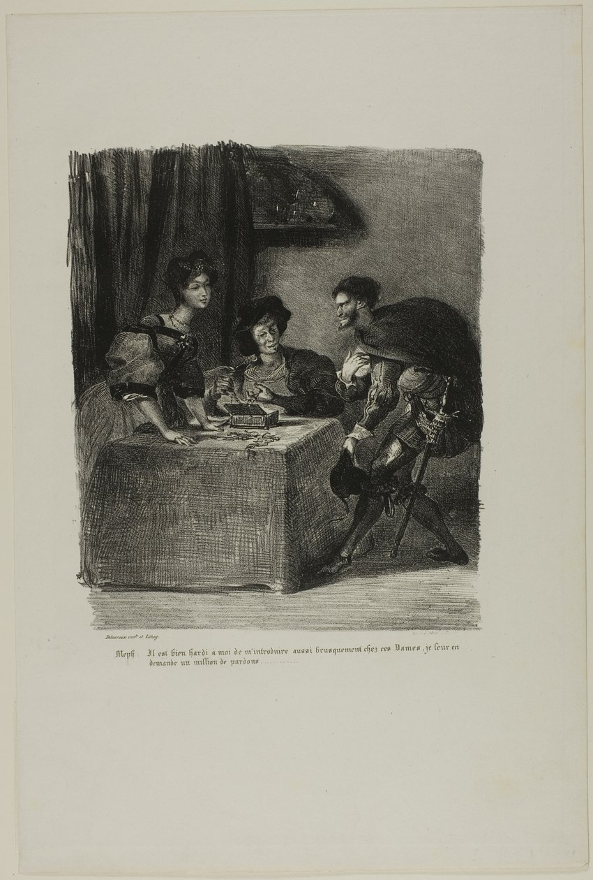 Mephistopheles besøger Martha fra Faust af Eugène Delacroix