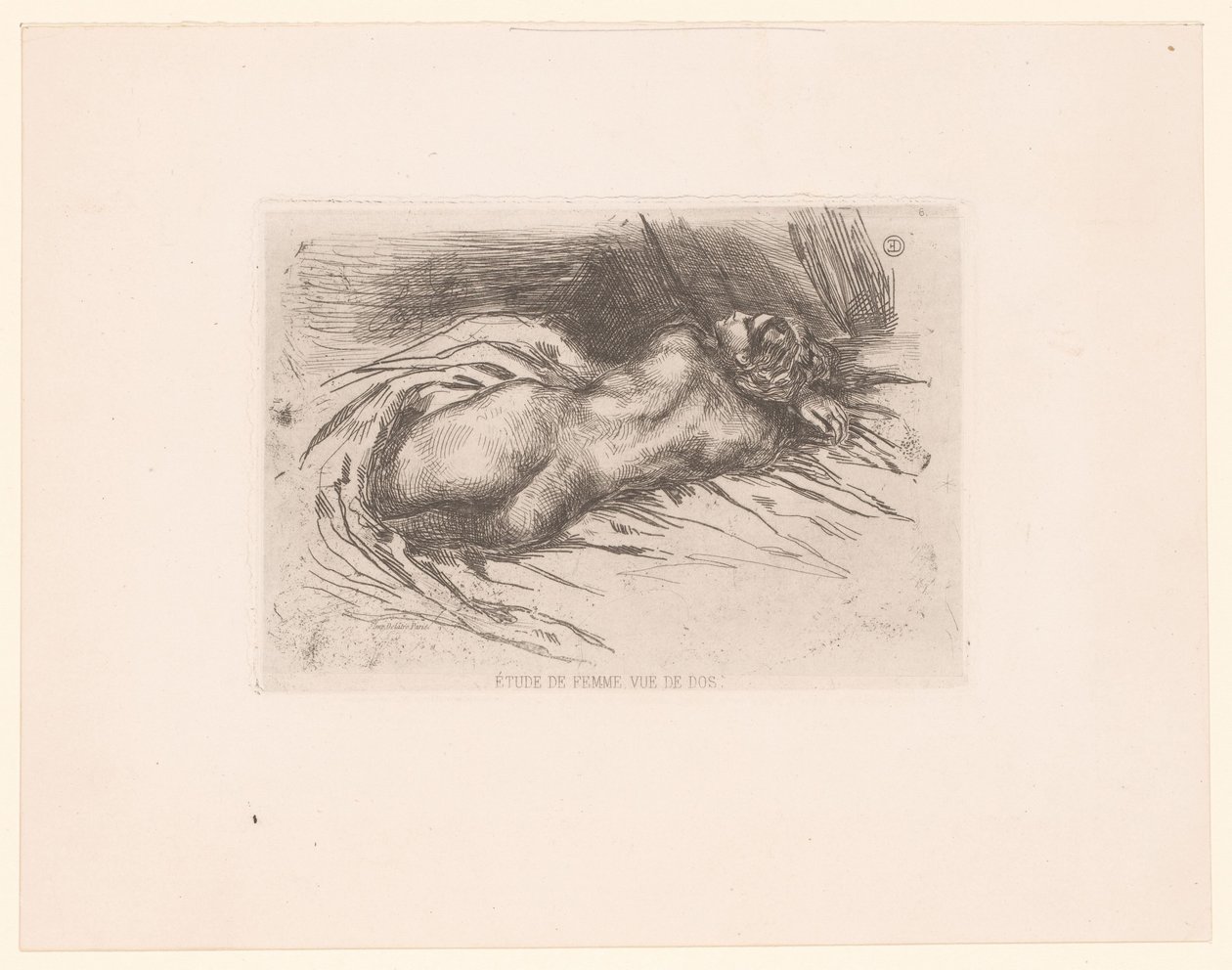Nøgen kvinde set bagfra Étude de femme, vue de dos (titel på objekt) af Eugène Delacroix