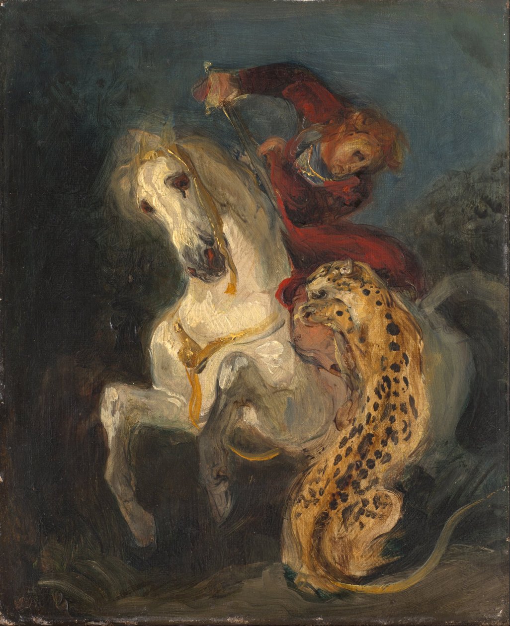 Rytter angrebet af en Jaguar af Ferdinand Victor Eugene Delacroix