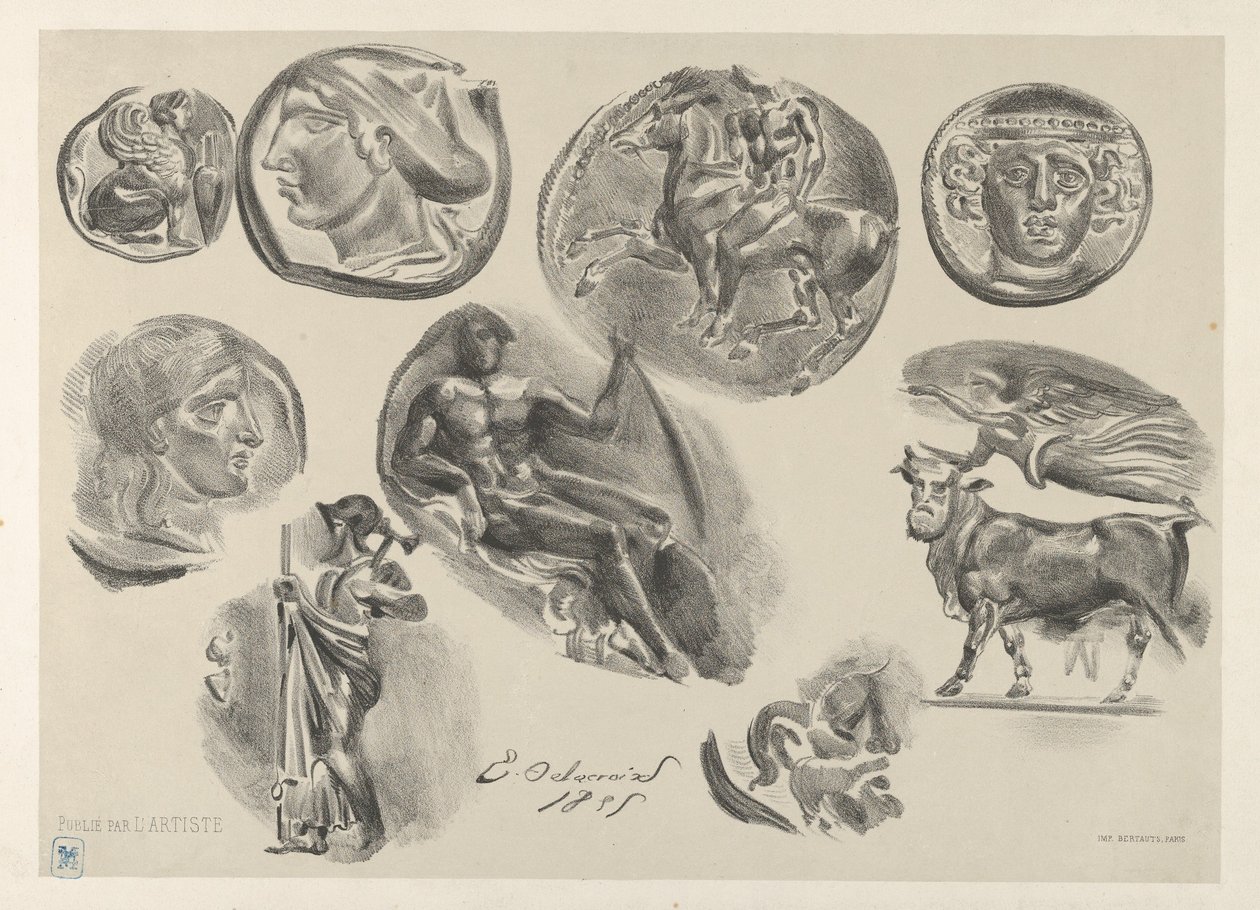 Ark med ni antikke mønter, 1825., 1825. af Eugène Delacroix