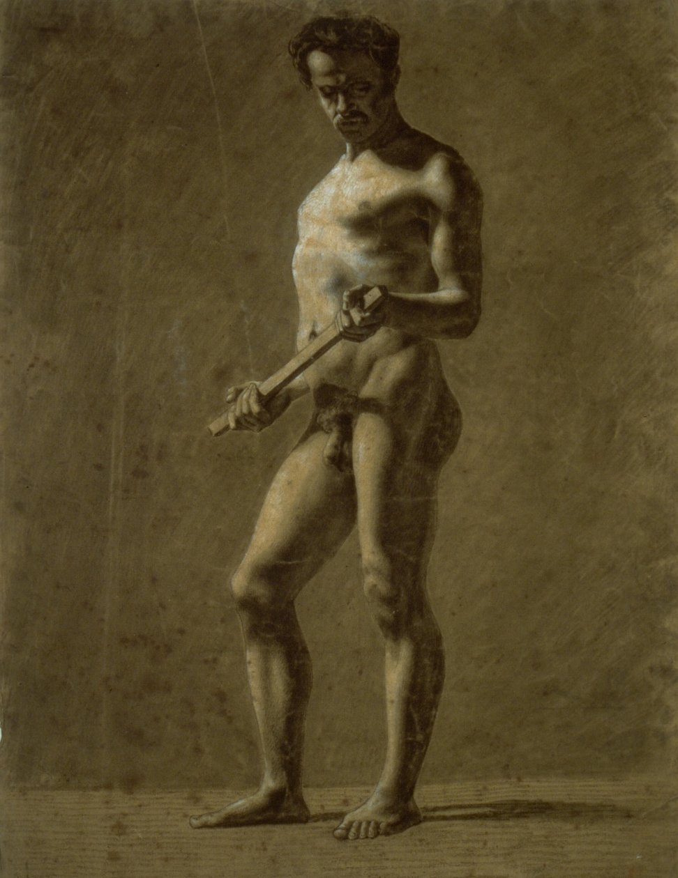 Stående akademisk mandlig nøgen (rekto); Skitse af overarm (verso) af Eugène Delacroix