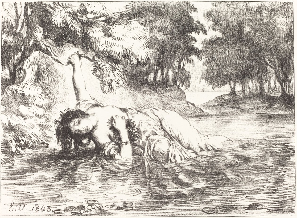 The Death of Ophelia Act IV, Scene VII, 1843. af Eugène Delacroix