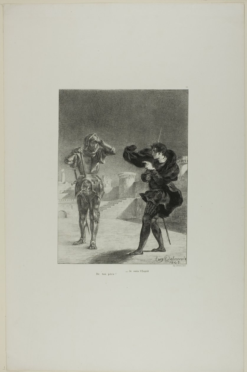 Spøgelset på perronen, planche 3 fra Hamlet af Eugène Delacroix