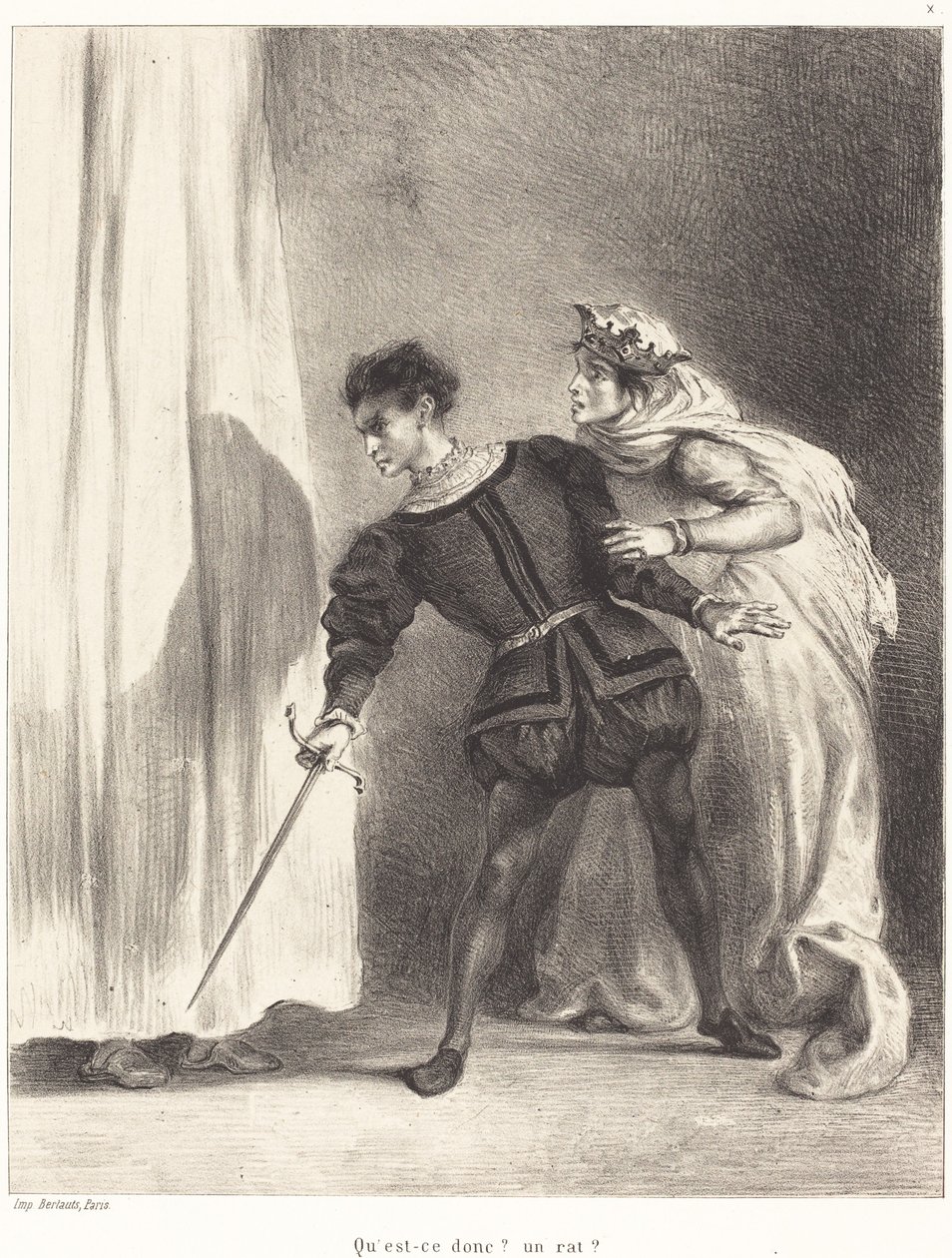 Mordet på Polonius (Act III, Scene IV) af Eugène Delacroix