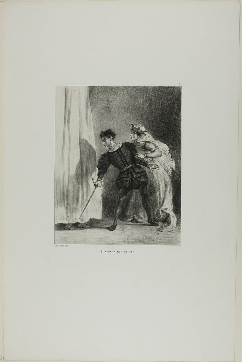 Mordet på Polonius, planche 9 fra Hamlet af Eugène Delacroix