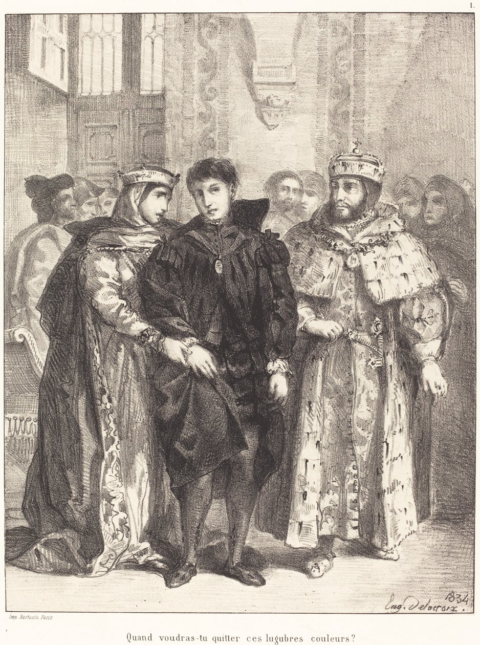 Dronningen forsøger at trøste Hamlet (Act I, Scene II) af Eugène Delacroix