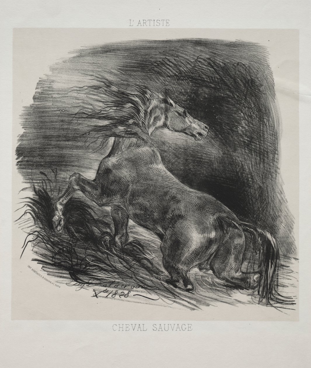 Den vilde hest, eller bange hest, der forlader vandet af Eugène Delacroix