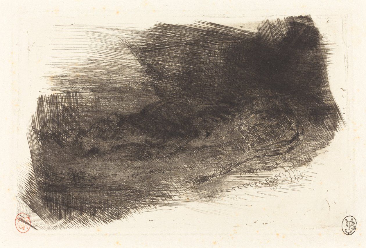 Tiger sover ved indgangen til dens hule af Eugène Delacroix