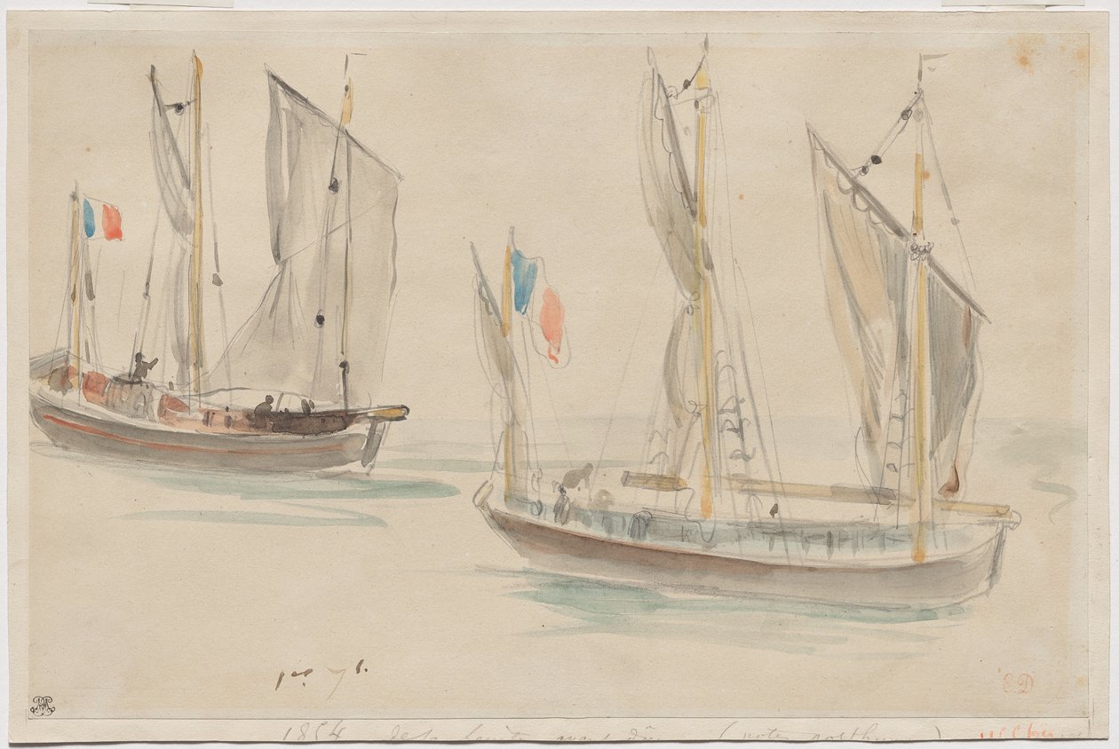 To både ved havnen i Dieppe af Eugène Delacroix