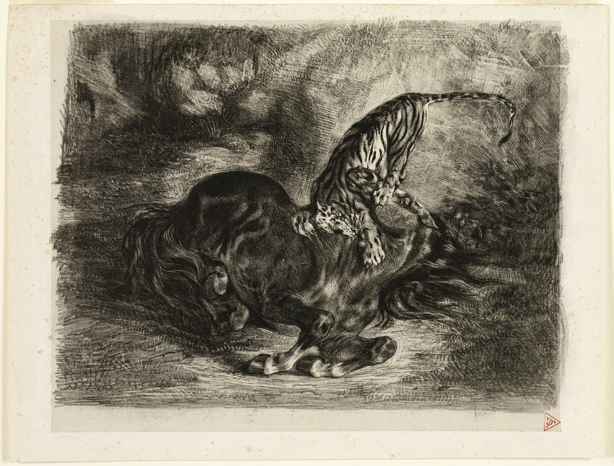 Vild hest nedbragt af en tiger af Eugène Delacroix