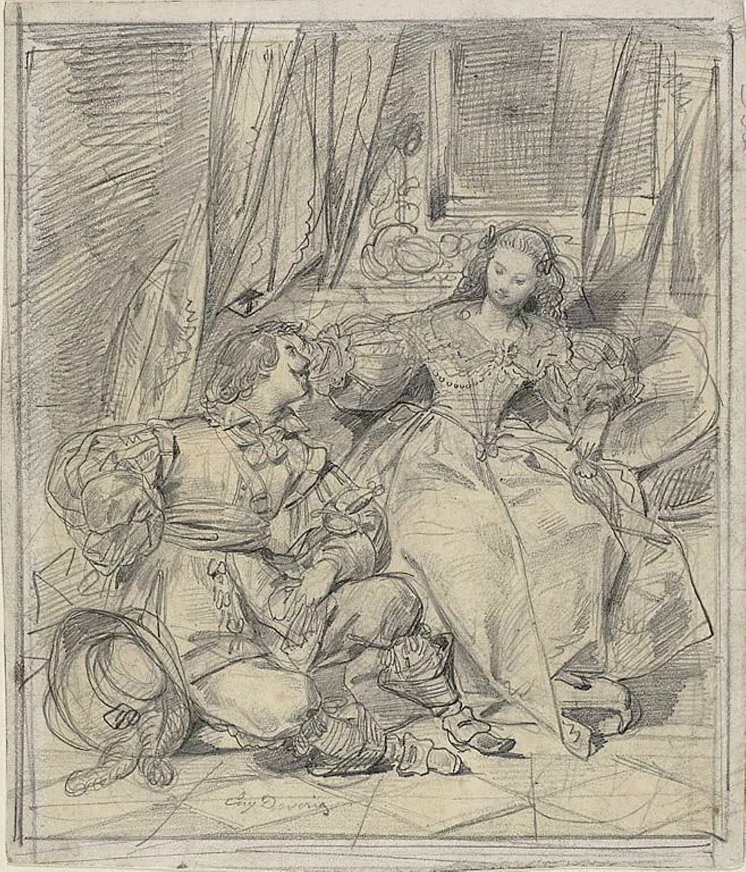 Lady og Cavalier af Eugène François Marie Joseph Devéria