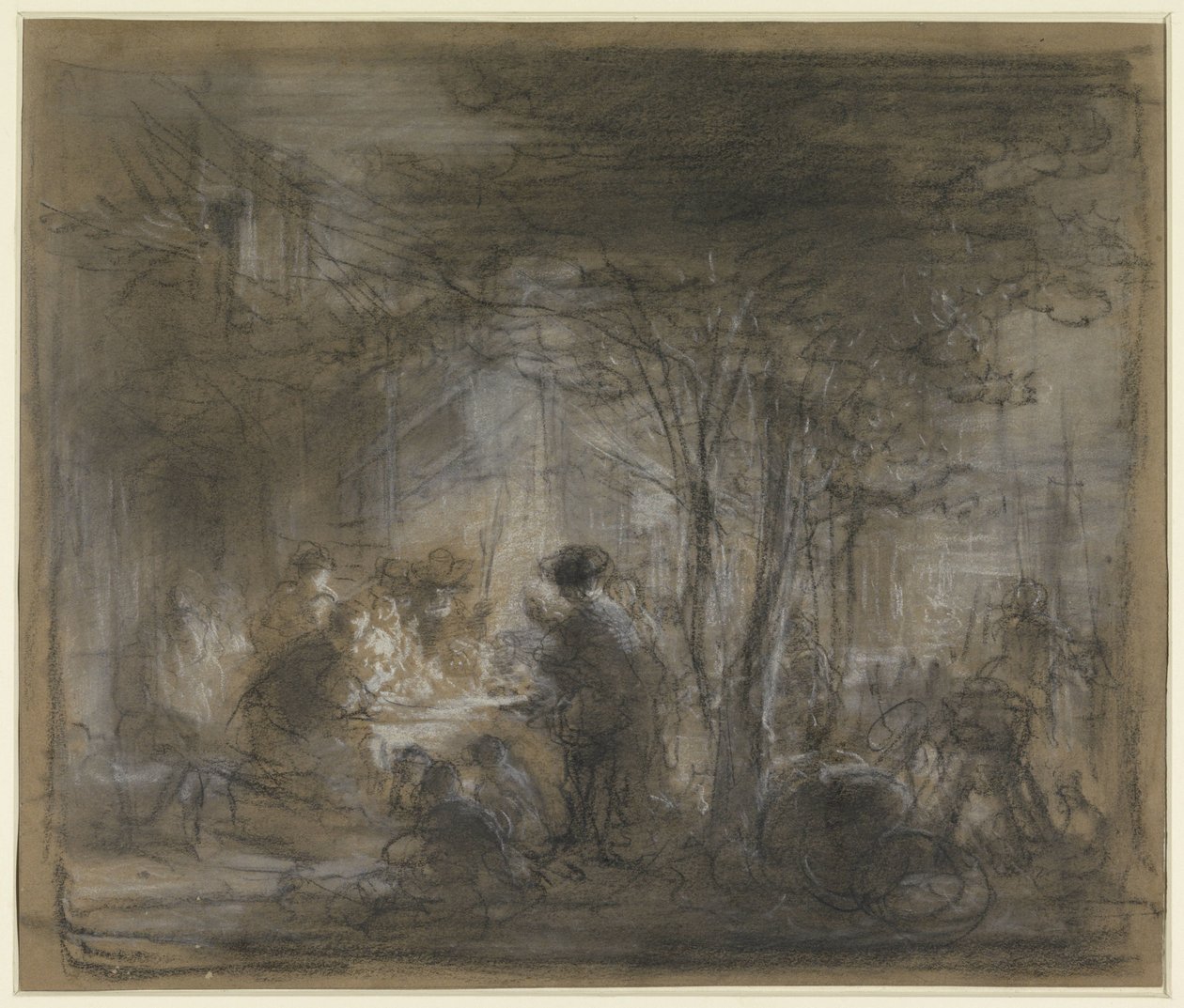 Selskab omkring et bord under træer af Eugène François de Block