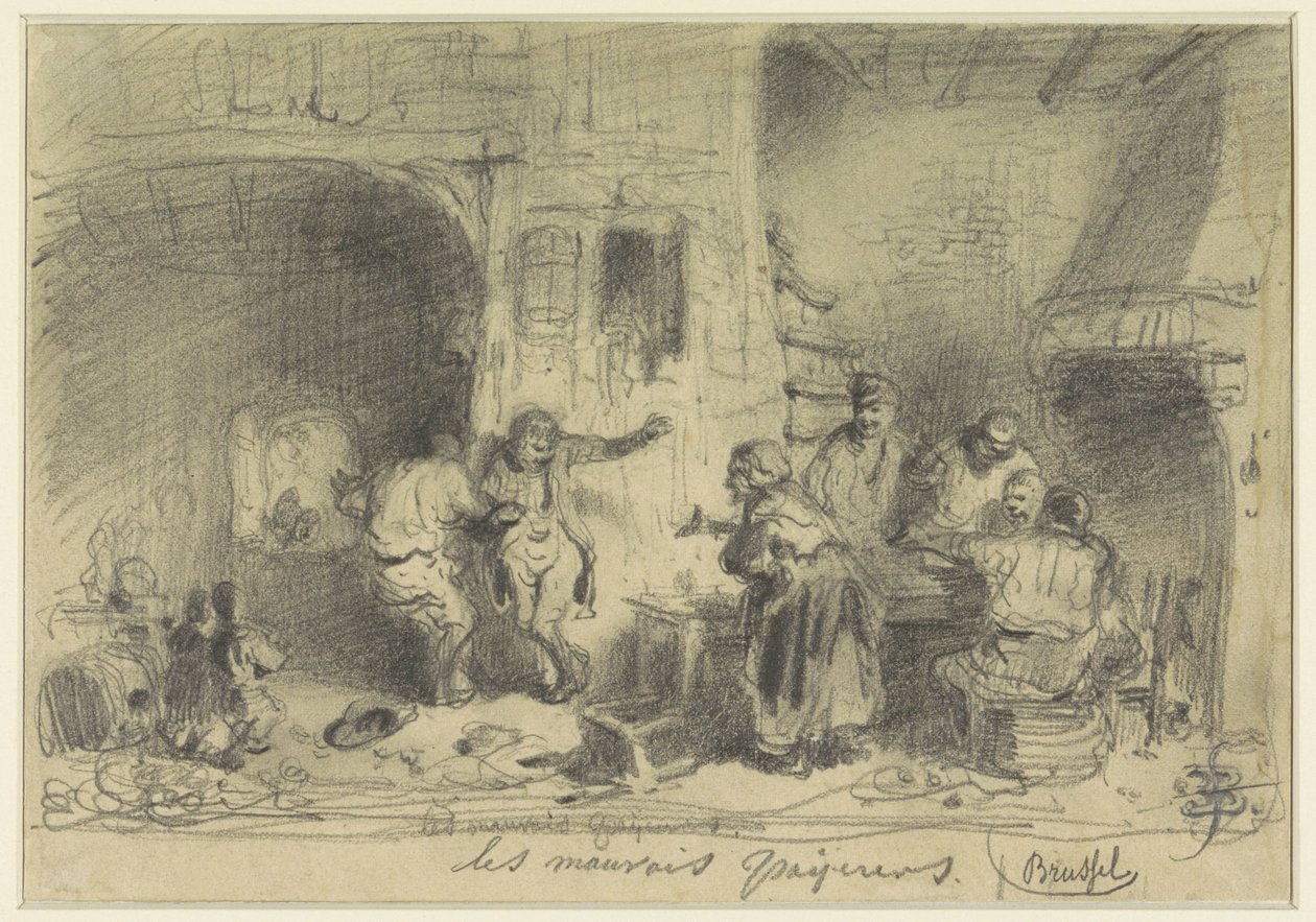 Krointeriør med fulde besøgende, der nægter at betale Les mauvais payeurs (titel på objekt) af Eugène François de Block