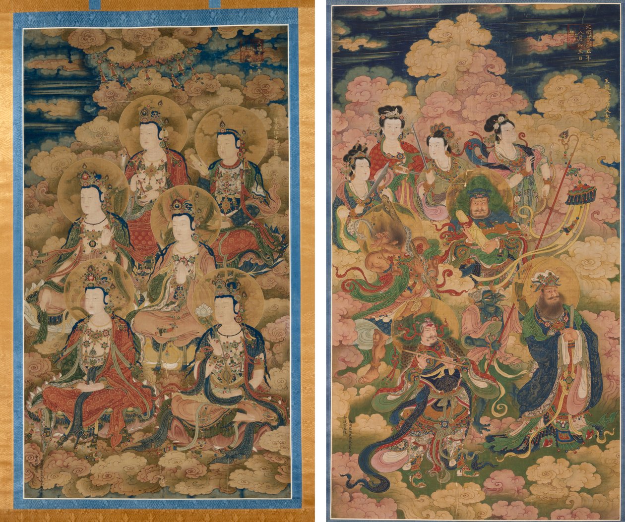 Bodhisattvaerne af de ti stadier i at opnå den mest perfekte viden; De otte værter af Deva, Naga og Yakshi af Eugène Fromentin