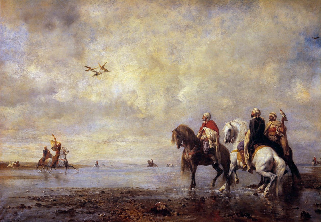 Hejren jager arabiske ryttere, der jager hejre. Maleri af Eugene Fromentin (1820-1876) 1865 søn. 0,99x1,42 m Chantilly, Musee Conde af Eugène Fromentin