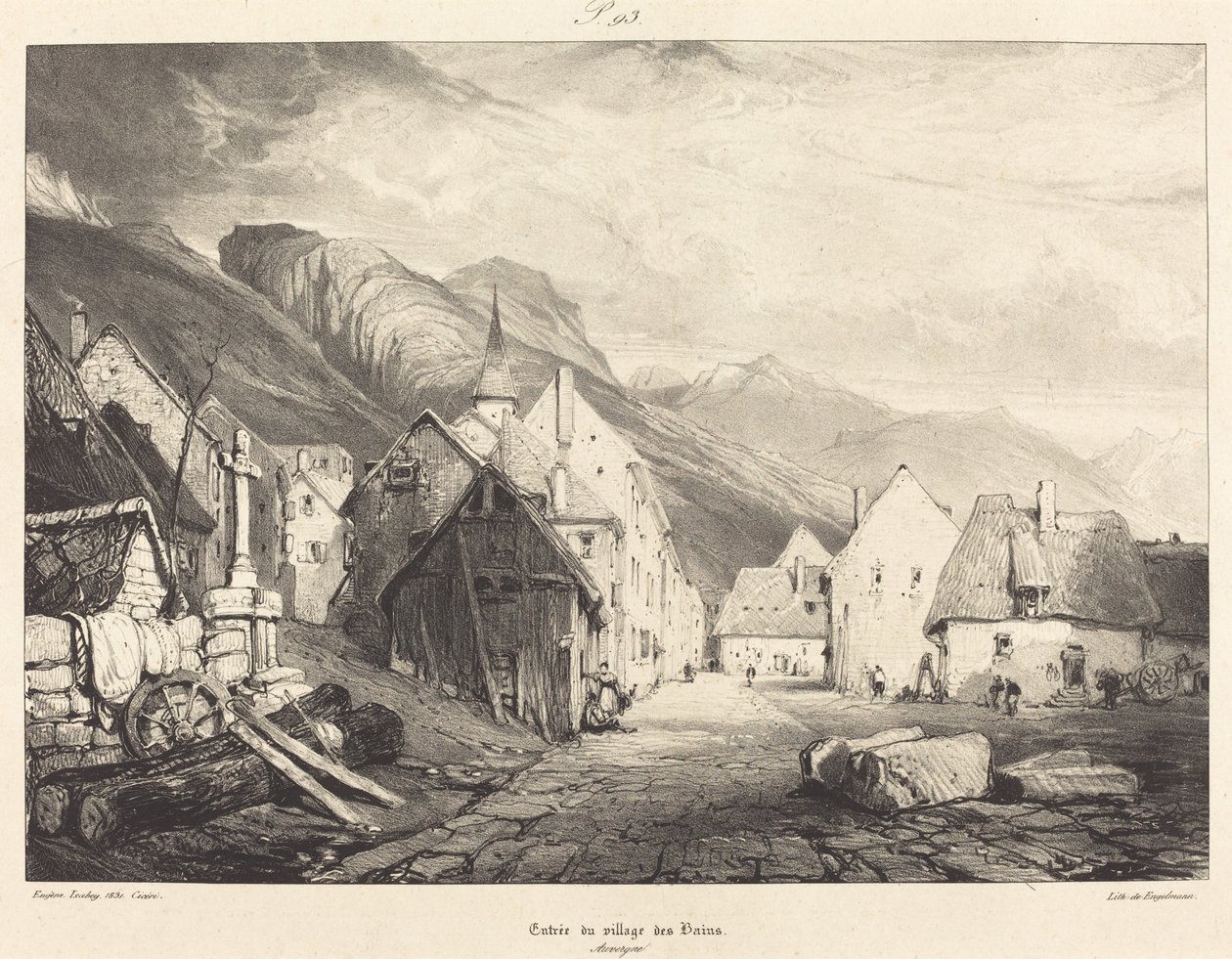 Indgang til landsbyen Les Bains af Eugène Isabey and Pierre Luc Charles Ciceri