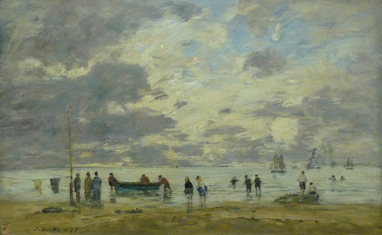 Fransk:  Plage de Deauville Stranden i Deauville af Eugene Louis Boudin