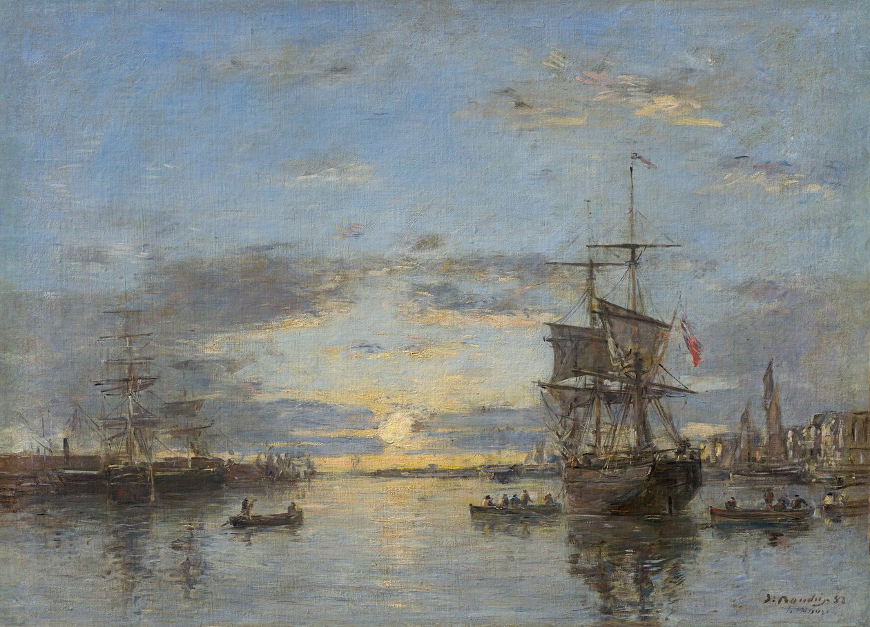 Tysk: Le Havre. Den ydre havn ved solnedgang Le Havre: Den ydre havn ved solnedgang af Eugene Louis Boudin