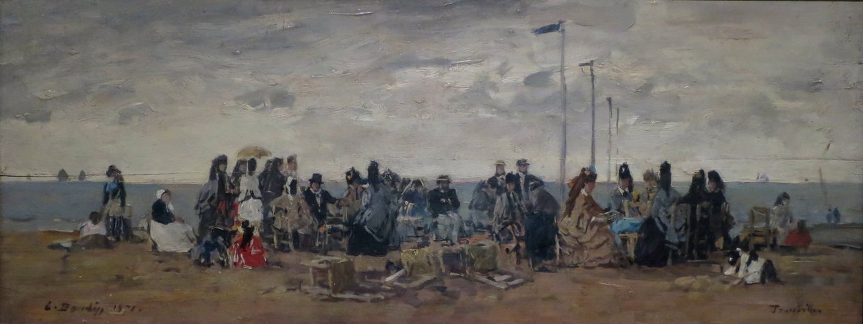 Kotava: "Piludafa nakila, Trouville (3) (trutca ke Boudin)"
Fransk: Trouville. Strandscene af Eugene Louis Boudin