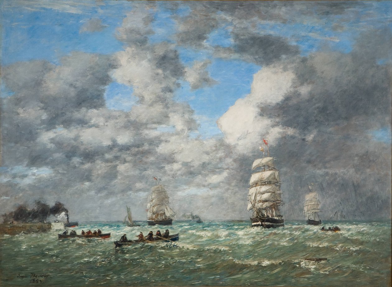 Forlader havnen i Le Havre / Shipping (Le Havre, sortie du port) af Eugene Louis Boudin