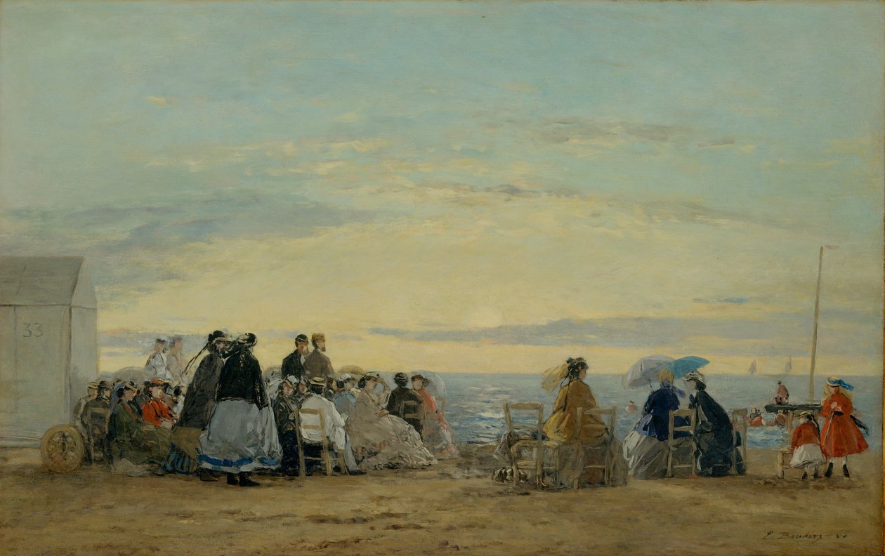 På stranden, solnedgang af Eugene Louis Boudin