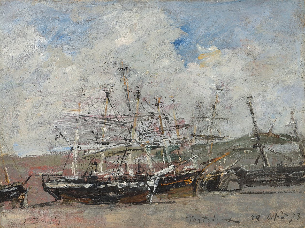 Portrieux. Havnen ved lavvande af Eugene Louis Boudin