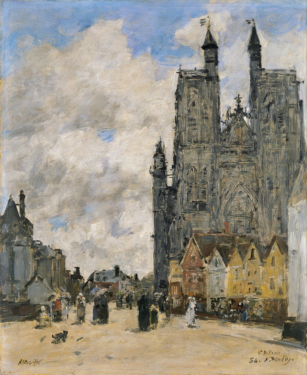Pladsen ved Saint Vulfran-kirken i Abbeville af Eugene Louis Boudin