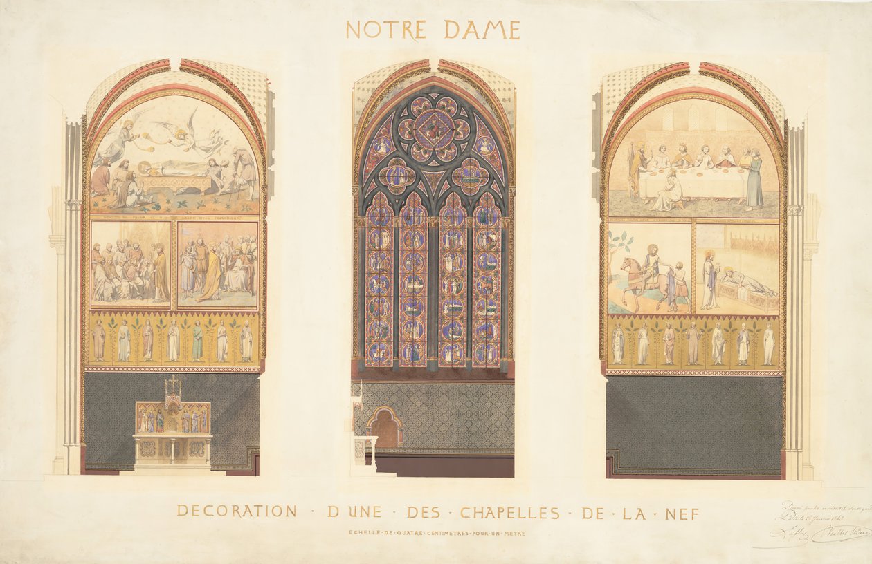 Plan for renovering af et kapel i kirkeskibet i katedralen Notre Dame, Paris, 1843. af Eugène Viollet le Duc