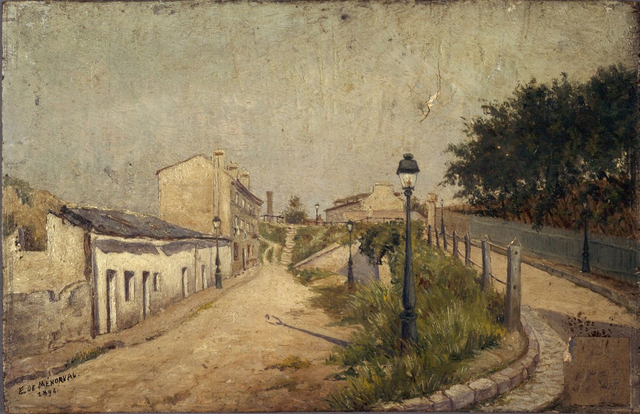 Rue du Pot-au-Lait i 1894, i 1894 (olie på træ) af Eugène de Ménorval