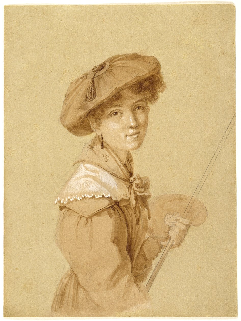 Selvportræt, 1820-29 (blyant, sepia og gouache på papir) af Eugénie Tripier Lefranc