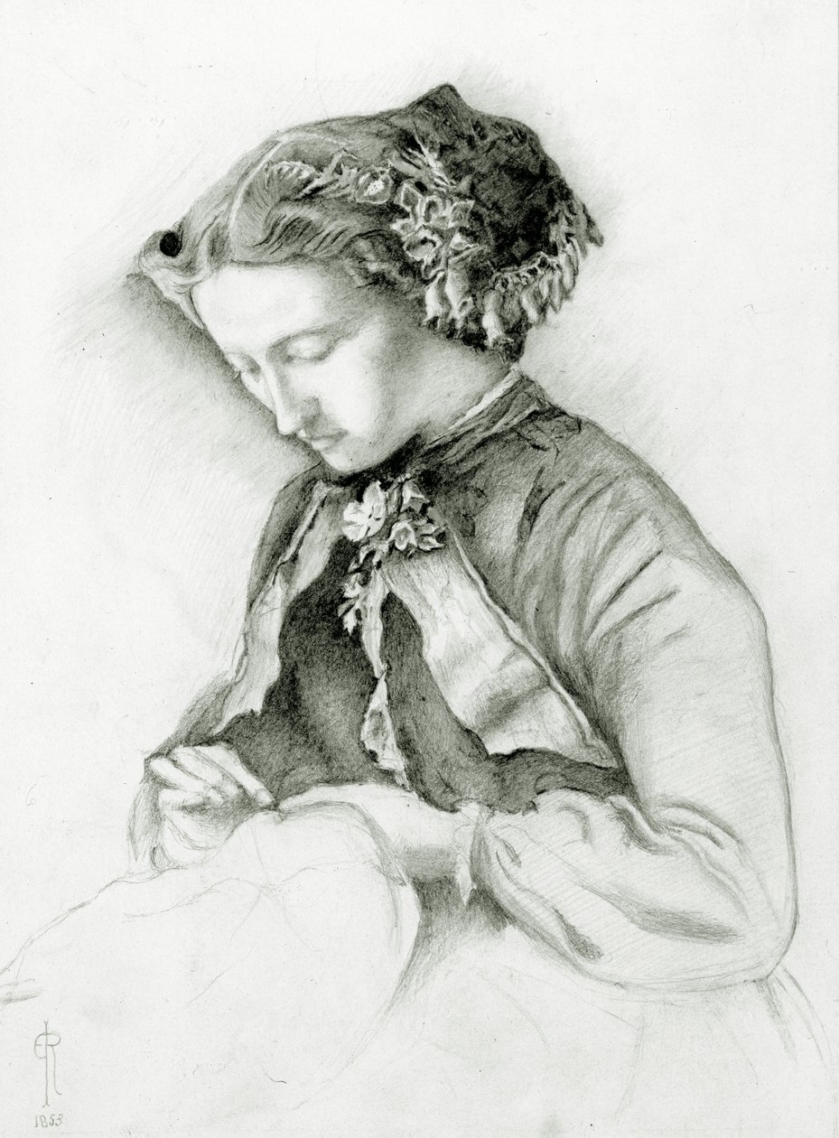 Portræt af Effie med Foxgloves i hendes hår (The Foxglove) 1853 af Euphemia Ruskin