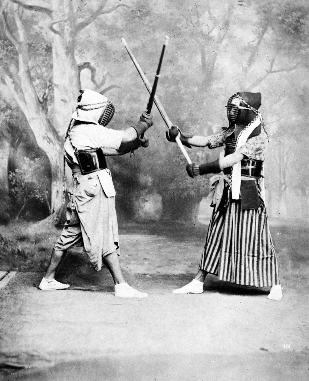 Kendo, eller japansk fægtning, ca. 1860-80 af European Photographer