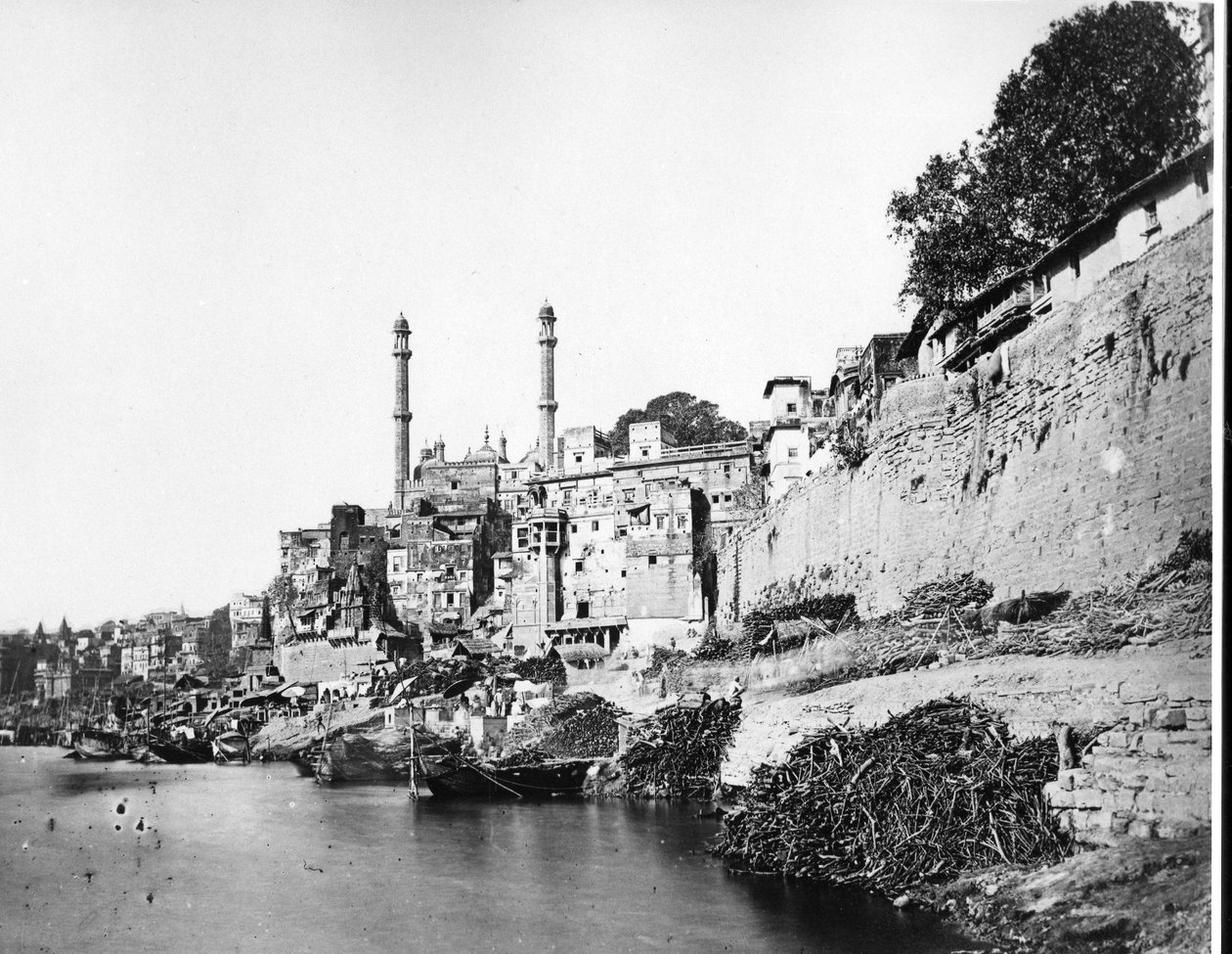 Pachganga Ghat og Aurangzeb-moskeen, Benares, ca. 1860-70
