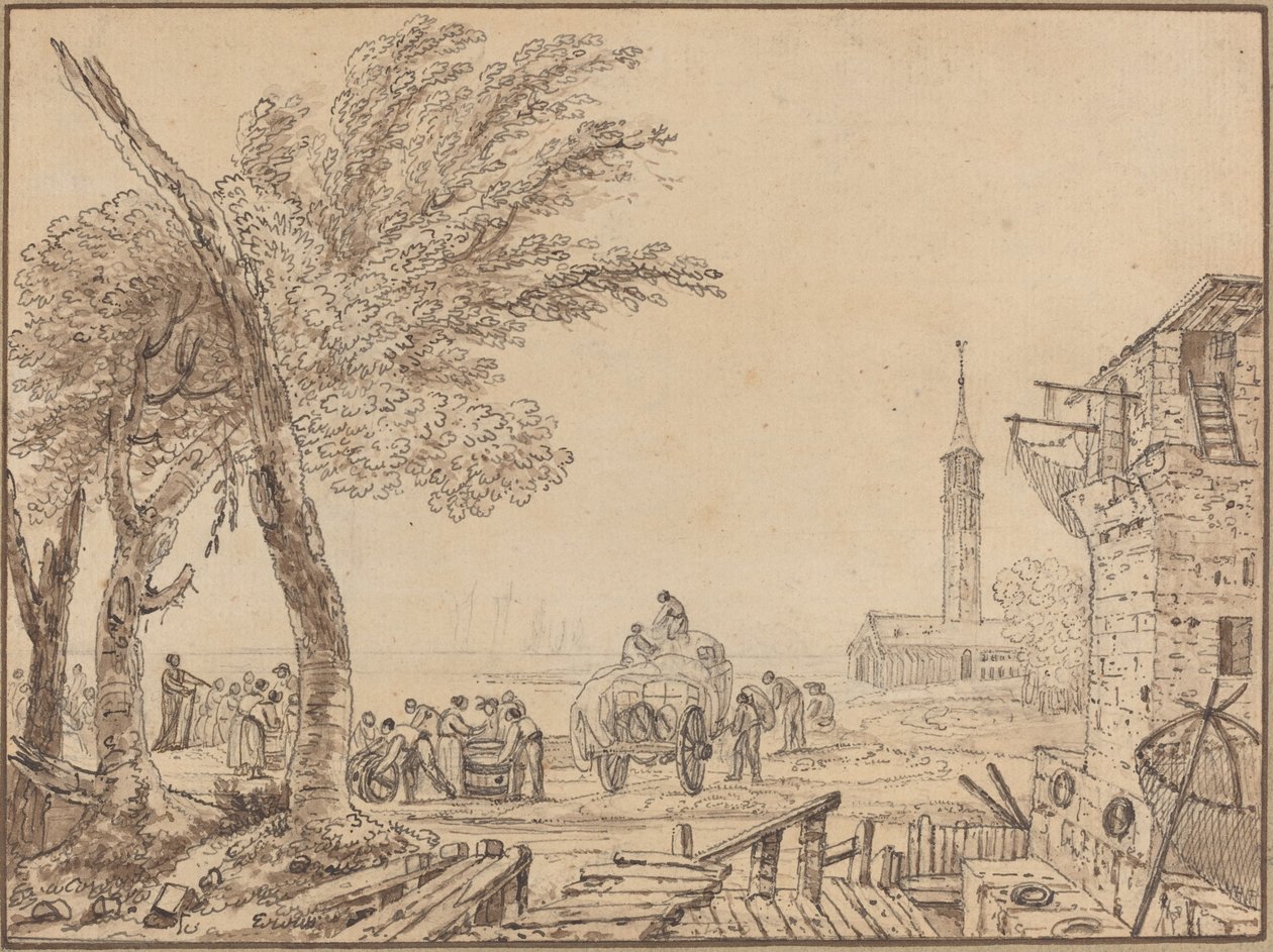 Udsigt over en havn af European 18th Century