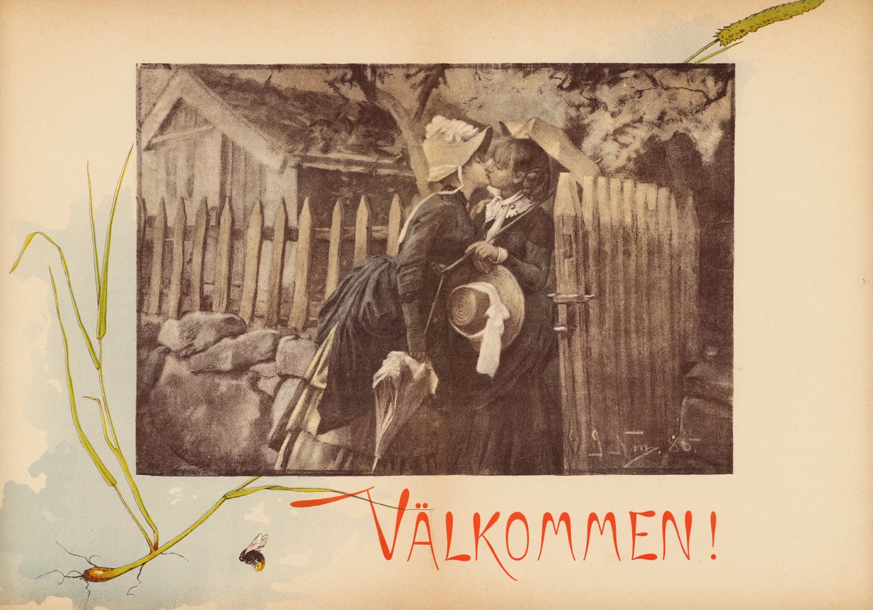 Et velkomstkys (farvelitografi) af European School