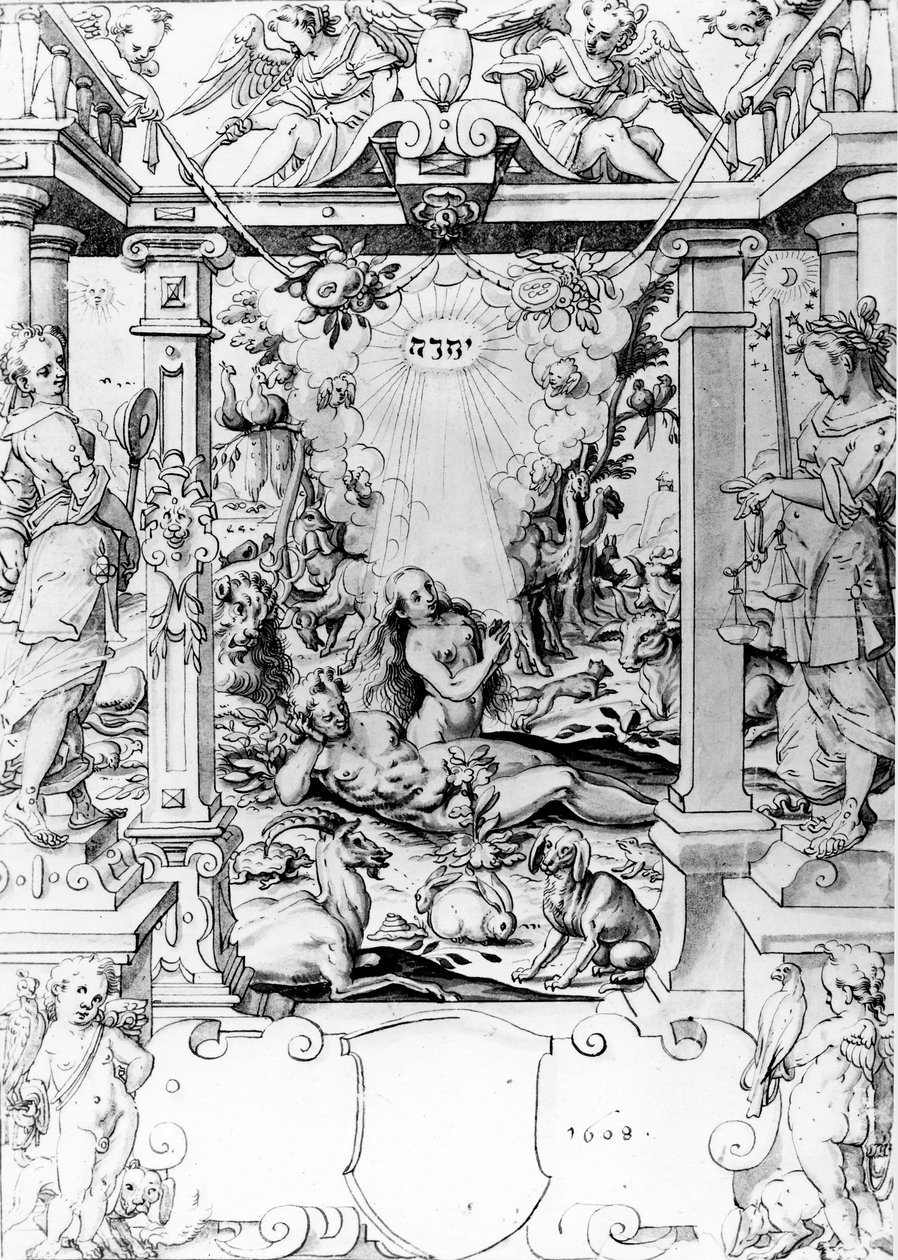 Adam og Eva, 1609 (pen og blæk) af European School