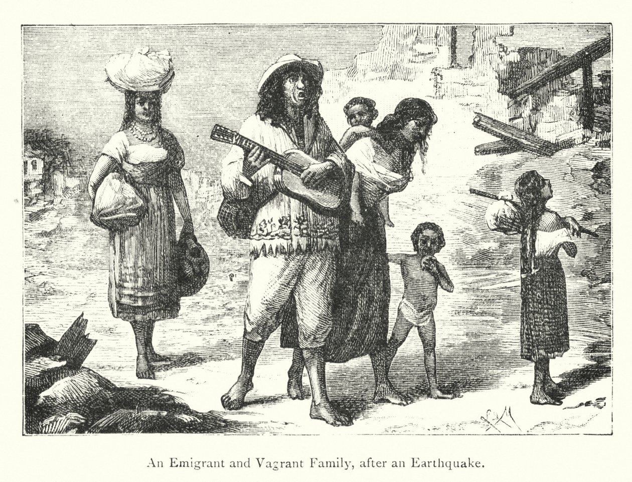 En emigrant- og vagabondfamilie efter et jordskælv (kobberstik) af European School