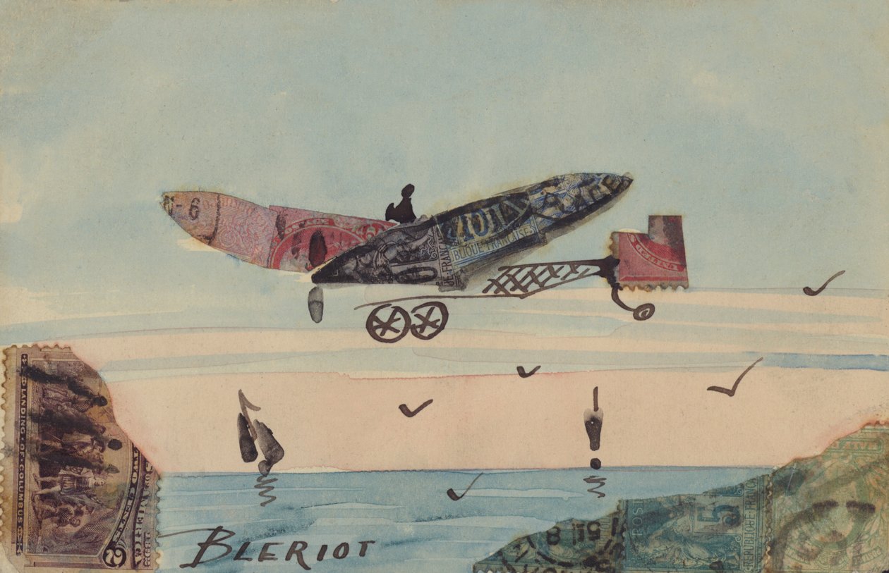 Afbildning af et monoplan designet af den franske flyver Louis Bleriot, den første mand, der fløj over Den Engelske Kanal (farvelitografi) af European School