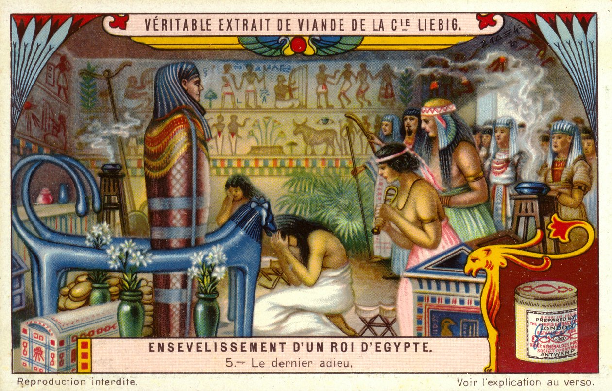 Sidste farvel til en død egyptisk farao i hans grav (chromolitho) af European School