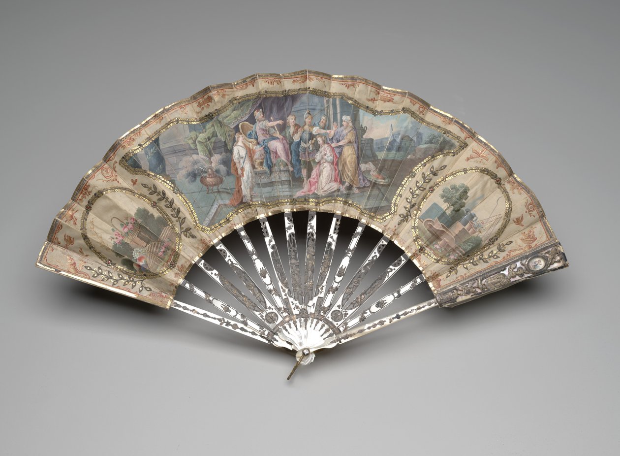 Foldevifte med et gammeltestamentligt emne, muligvis Adonijah før Salomon, ca. 1770
