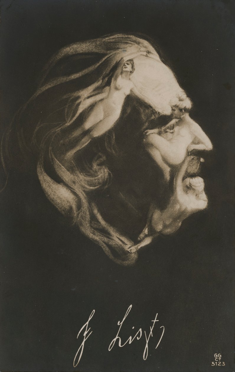 Franz Liszt, ungarsk komponist, dirigent og pianist (litografi) af European School