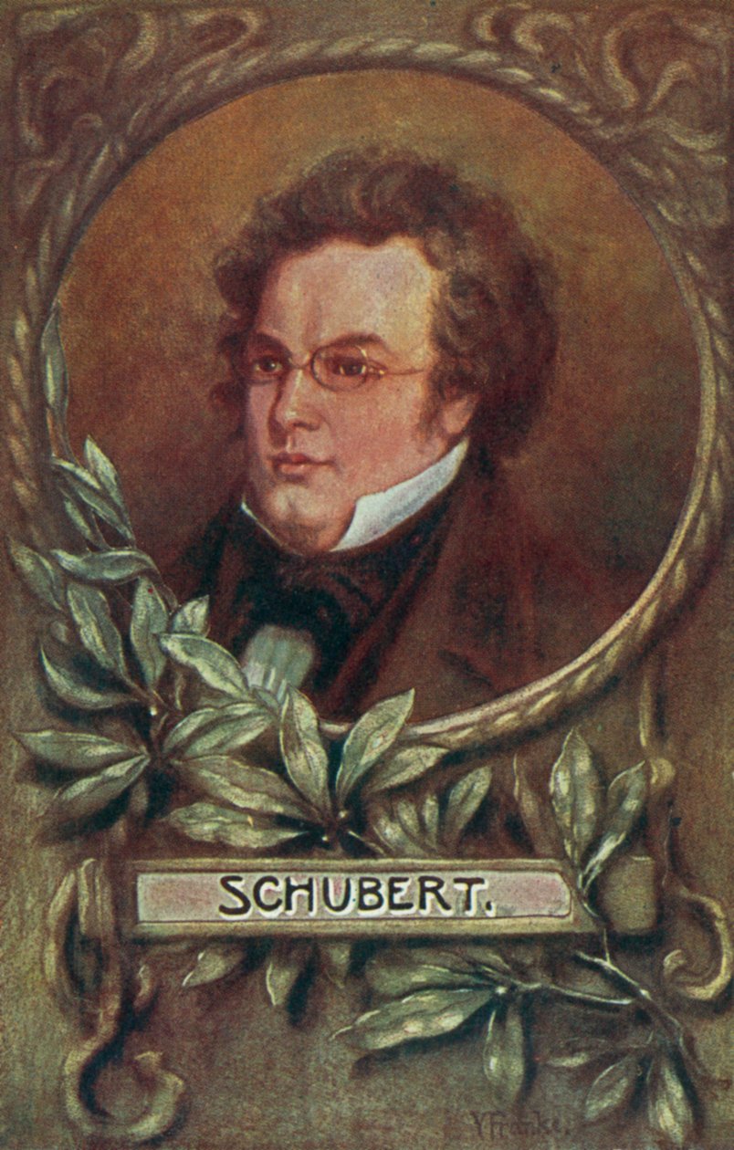 Franz Schubert, østrigsk komponist (farvelitografi) af European School