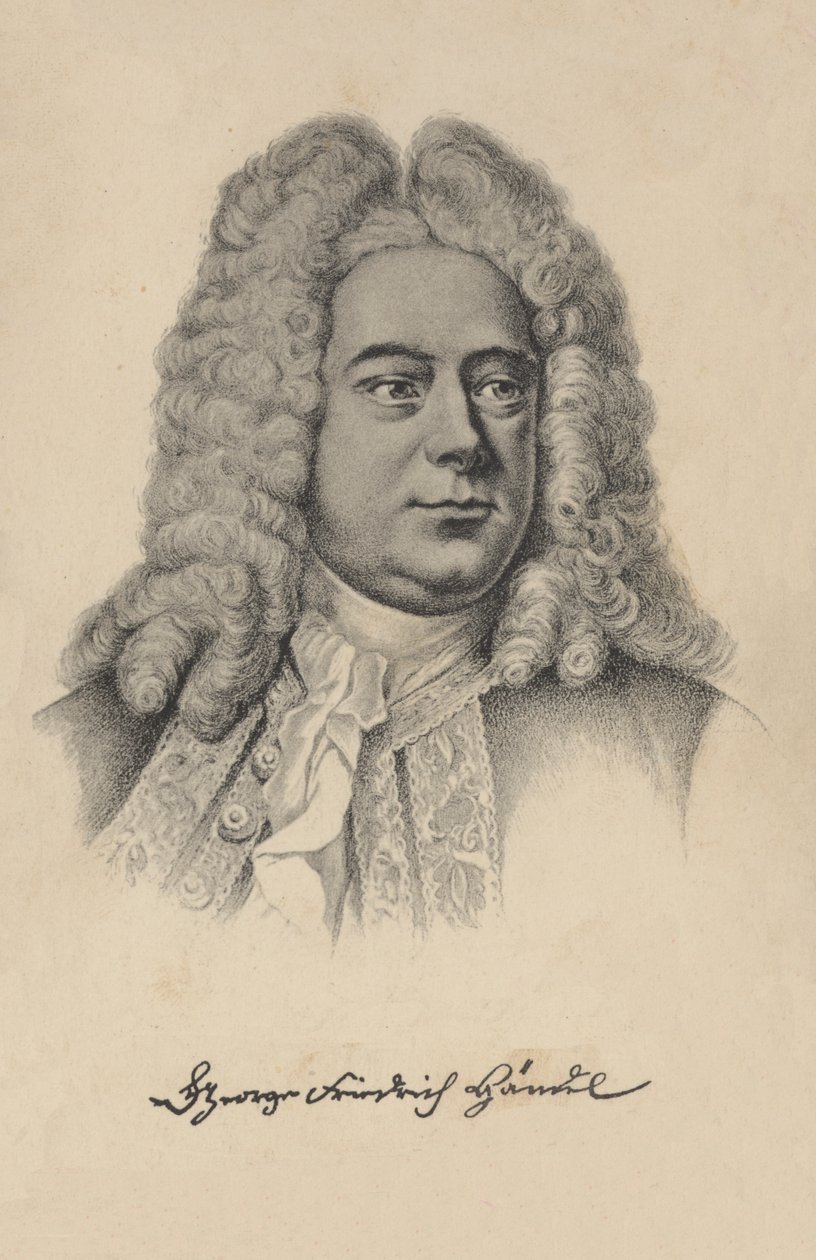 George Frideric Händel, tyskfødt britisk barokkomponist (litografi) af European School