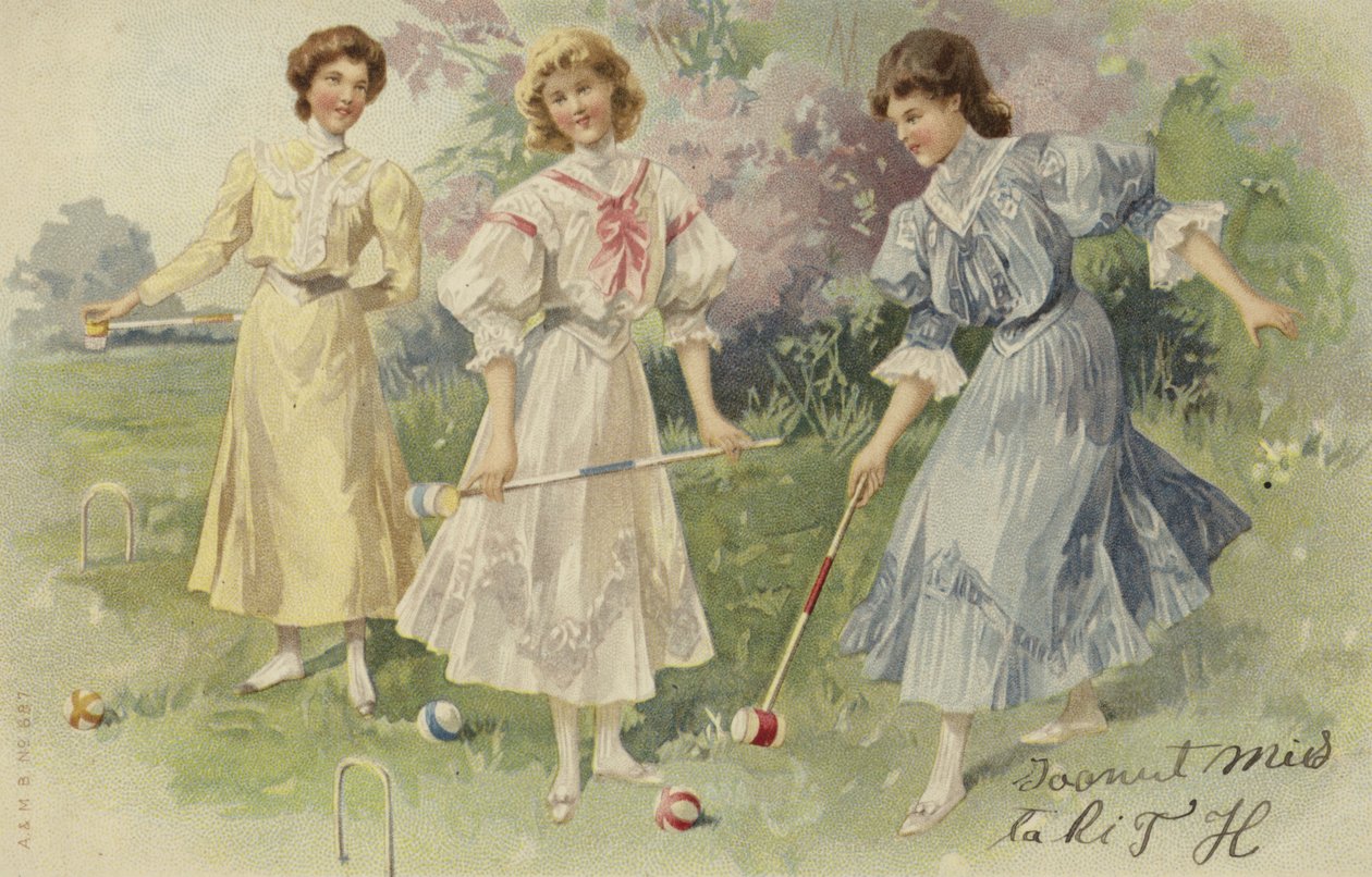Piger, der spiller kroket (chromolitho) af European School
