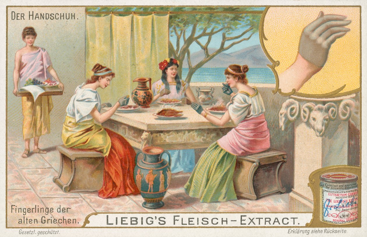 Handsker, Liebig-kort, begyndelsen af det 20. århundrede (chromo) af European School