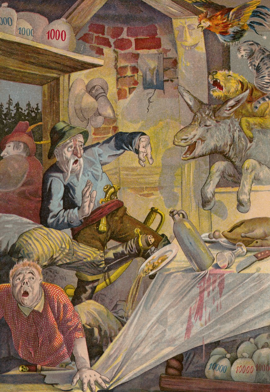 Grimms fortællinger: Musikerne fra Bremen (chromolitho) af European School