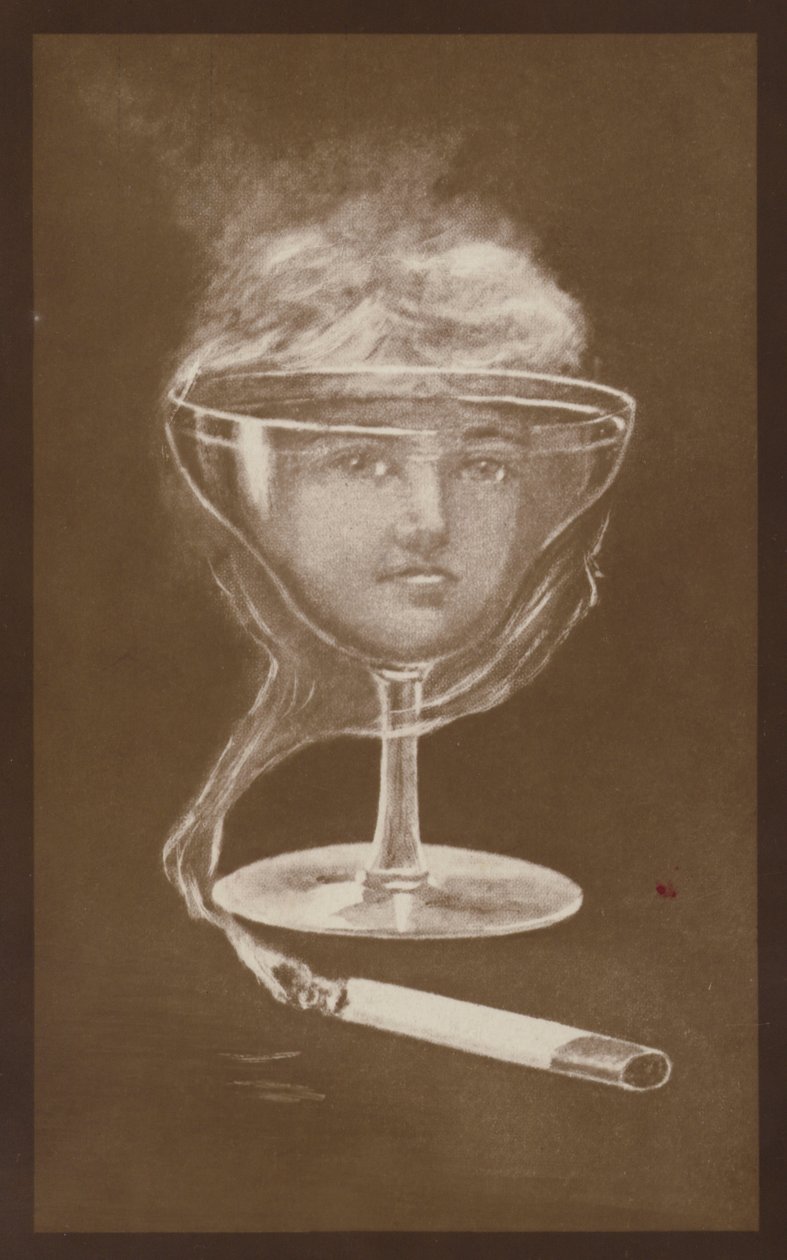 Billede af en kvindes ansigt, skabt af et vinglas og cigaretrøg, ca. 1917 (litografi) af European School