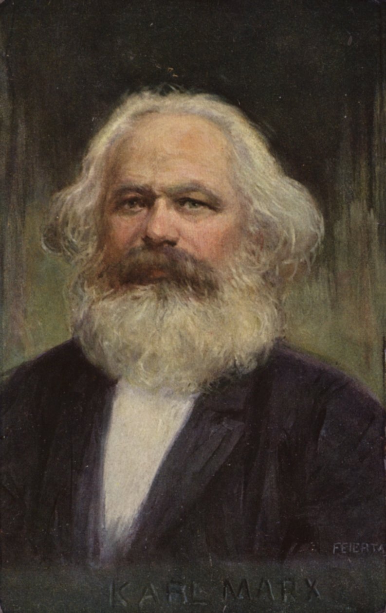 Karl Marx (1818-1883), tysk filosof, økonom, historiker og politisk teoretiker (farvelitografi) af European School